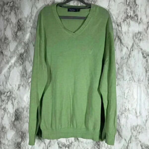 Nautica Sweater Men’s XL Green Long Sleeve V Neck 100% Cotton Lightweight